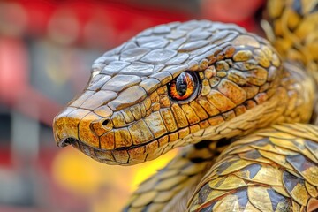 Poster - A detailed view of a snake statue's features, perfect for editorial or educational use