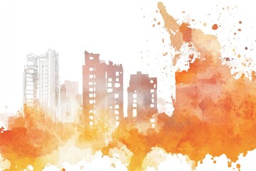 Poster - Watercolor painting of a city skyline with vibrant colors and abstract shapes