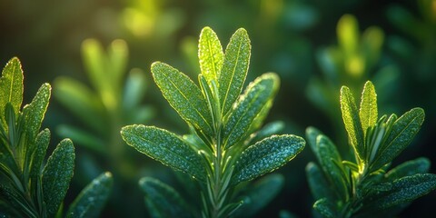 Poster - A close-up shot of a plant with water droplets on its leaves, perfect for use in still life or nature photography
