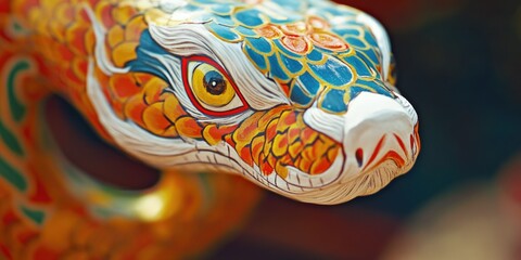 Poster - A close-up shot of a vibrant dragon's head with scales and horns