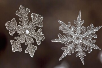 Poster - Two unique snowflakes resting together, highlighting their intricate patterns and delicate structure