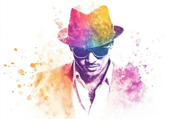 Aufkleber - A man wearing a hat and sunglasses, perfect for a casual outing or a mysterious scene