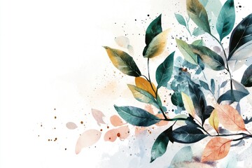 Poster - Delicate watercolor illustration of leaves on a pure white background, perfect for editorial or design use