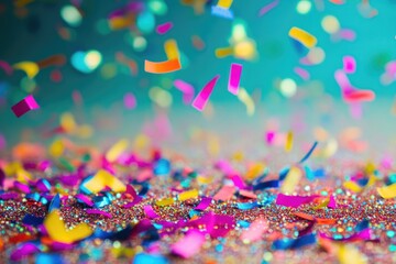 Poster - Colorful confetti falling from the sky, ideal for celebrations and party themes