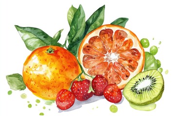 Poster - Colorful fruit arrangement on a white background