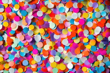 Poster - Colorful confetti scattered on a table, perfect for party decorations or photography props