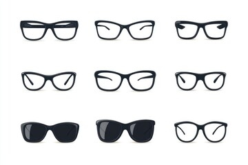 Poster - A collection of nine pairs of glasses on a white background, ideal for use in advertisements or product displays