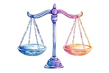 Poster - A watercolor illustration of a scale with two bowls, suitable for use in educational or decorative settings