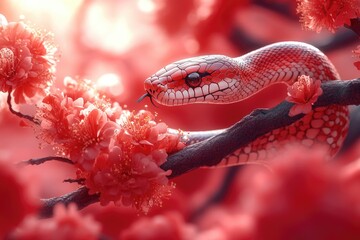Poster - A snake is sitting on a branch of a tree, waiting for prey or taking a break