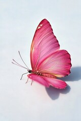 Poster - A pink butterfly perches on a white surface, showcasing its delicate wings and body
