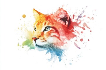 Aufkleber - Watercolor illustration of a cat's face on a white background, great for pet-related designs and projects