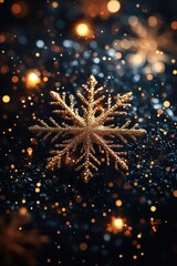 Poster - A single golden snowflake on a dark background