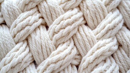 Poster - Close-up shot of a white knitted blanket with intricate stitches