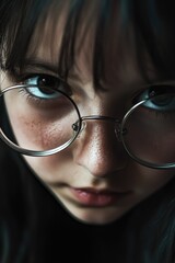Poster - A detailed view of an individual wearing glasses, perfect for use in illustrations or as a reference image