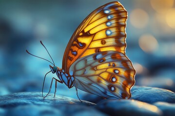 Wall Mural - A close-up view of a butterfly perched on a rocky surface