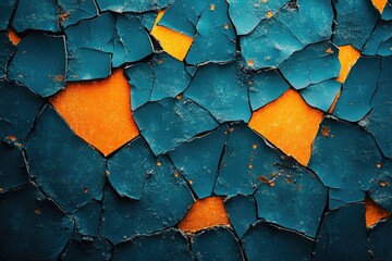 Aufkleber - A close-up shot of a cracked concrete wall with orange paint, suitable for use in construction or renovation related projects