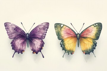 Sticker - A pair of butterflies perched on a white background, with delicate wings and bodies