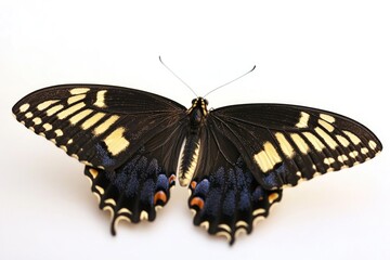 Poster - A close-up shot of a black and yellow butterfly perched on a white surface