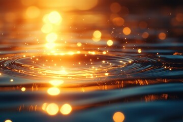 Poster - A close-up shot of a calm water surface with a sun shining bright in the background