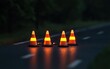 © Natalia - car wrecks concept. A calming depiction of glowing safety cones and flares directing traffic around a roadside accident