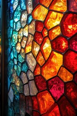 Poster - A detailed view of colorful stained glass artwork on a window