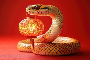 Poster - A close-up shot of a snake holding a lantern, perfect for use in illustrations, design, or conceptual art