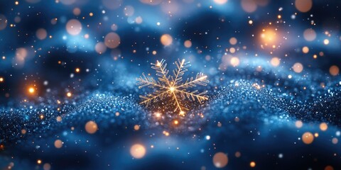 Poster - A single snowflake sits in the middle of fresh snow, perfect for winter-themed designs