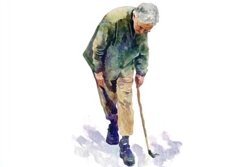 Aufkleber - Senior gentleman using a walking stick for support, possibly recovering from injury or illness