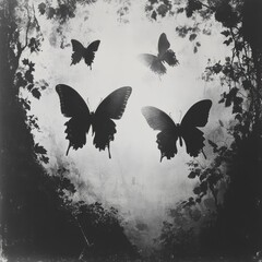 Poster - A black and white photo of three butterflies