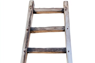 Poster - A wooden ladder leans against a plain white surface