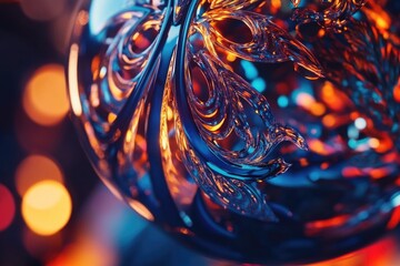 Poster - A close-up view of a glass ball with lights shining through it, perfect for representing a festive atmosphere
