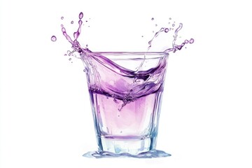 Poster - A splash of purple liquid mixes with water in a glass