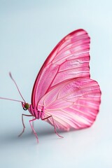 Poster - A close-up shot of a pink butterfly perched on a white surface