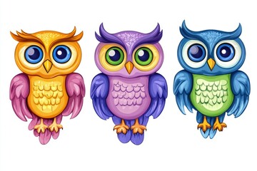 Poster - Three bright birds perched on top of one another, showcasing vibrant plumage and a unique arrangement