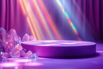 Poster - A stage set with purple crystals and curtain, suitable for musical performances or presentations