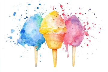Poster - Three colorful ice cream cones on a stick, perfect for a summer treat or a kid's party