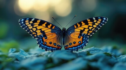 Aufkleber - A colorful butterfly perched on lush green leaves