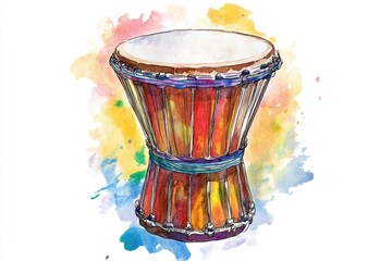 Poster - A watercolor illustration of a drum on a white background, ideal for music-related projects or as a decorative element