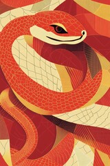 Aufkleber - A snake with its mouth open on a bright red background
