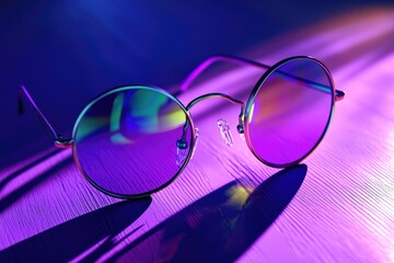 Aufkleber - A pair of glasses resting on a table with a clear lens and metal frames