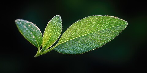 Poster - A close-up shot of a leaf with water droplets glistening on its surface