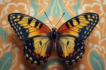 Poster - A detailed view of a butterfly perched on a wall, suitable for illustrations and designs