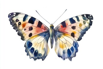 Poster - A delicate butterfly perched on a pure white background, showcasing its colorful wings