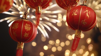 Poster - A string with multiple red lanterns suspended from above, ideal for festivals, celebrations, or cultural events