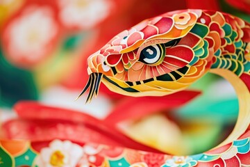 Poster - Close-up shot of a paper snake on a table, perfect for illustrating creative projects or adding texture to designs