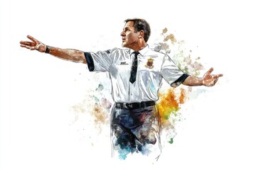 Aufkleber - A person wearing a white shirt and tie, depicted in a watercolor style
