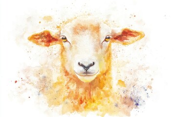 Poster - Watercolor painting of a sheep's face with a calm expression