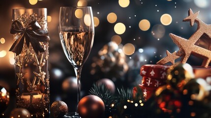 Aufkleber - Couple of champagne flutes on a table, perfect for celebration or romantic dinner
