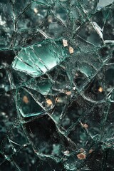 Poster - Close-up shot of a shattered glass window with sharp edges and fragments