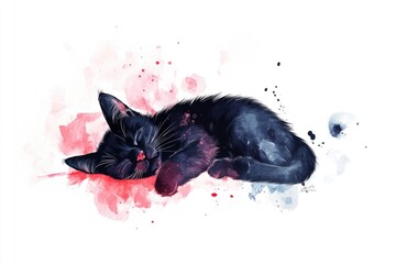 Aufkleber - A black cat lying down on a white surface